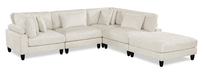 Lounge 5-Piece Chenille Modular Sectional with Ottoman – Beige  | Sofa sectionnel modulaire Lounge 5 pièces en chenille avec pouf - beige