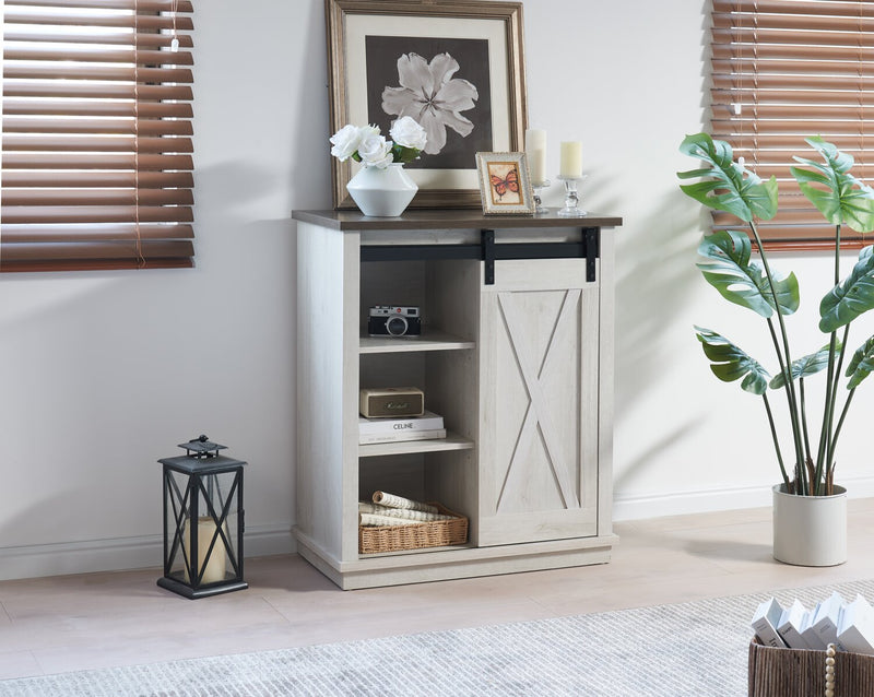 Armoire décorative Bristow de 31 po avec tablettes et porte de grange coulissante - chêne blanc