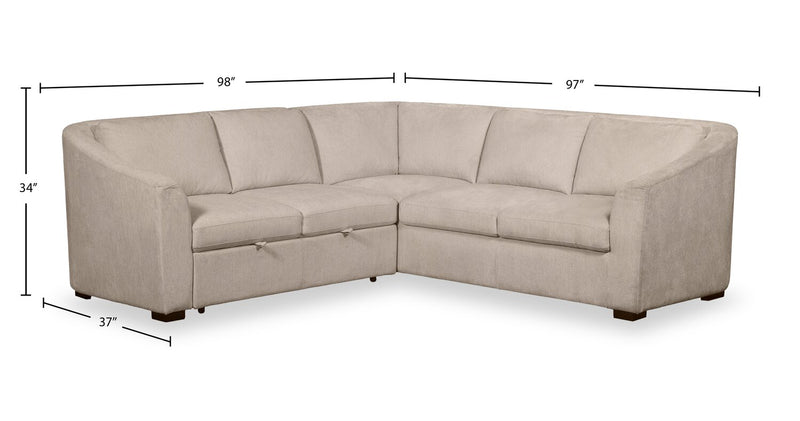 Sofa-lit sectionnel de gauche Envy 2 pièces en tissu de chenille - beige amande