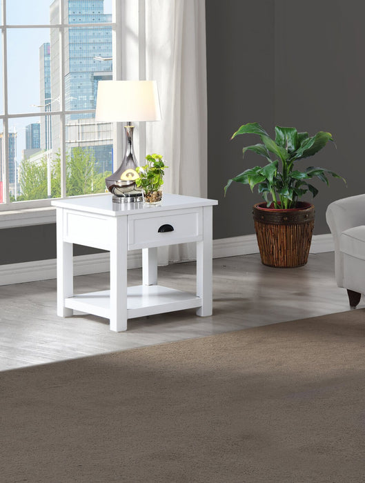 Table de bout moderne Centennial de 24 po avec rangement et tablette - blanche