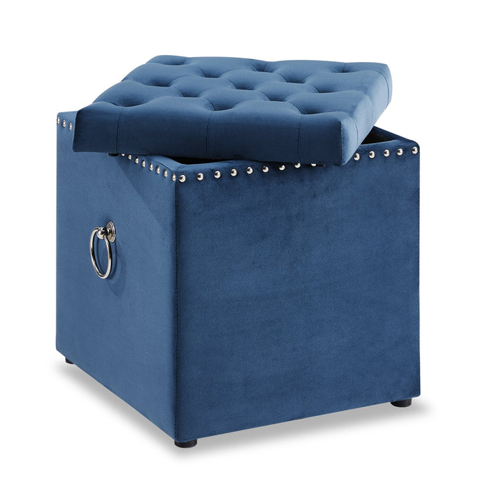 Pouf de rangement carré Yukon de 17 po en velours - bleu marine