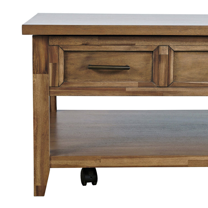 Table à café rustique Nathan de 47,25 po avec dessus relevable, rangement et roulettes - brun clair