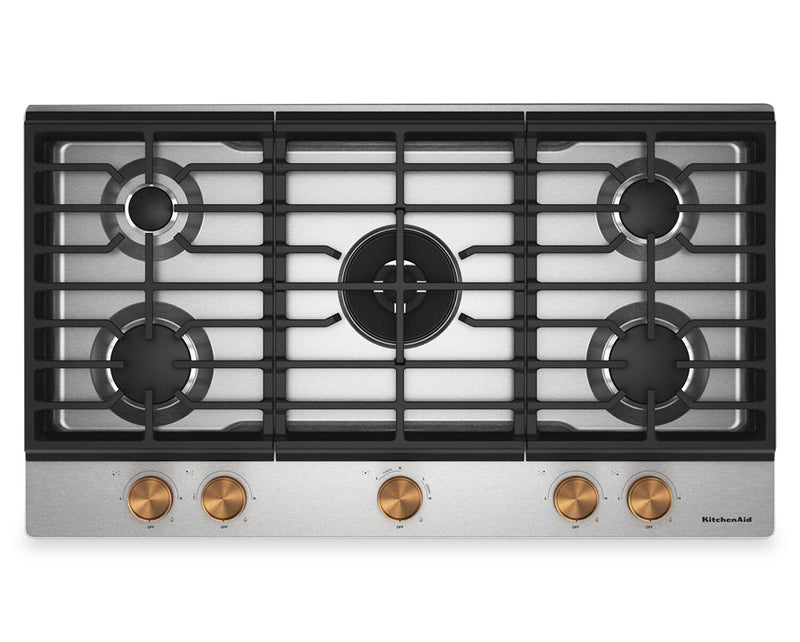 Surface de cuisson à gaz sur métal KitchenAid avec grille pour wok intégrée - acier inoxydable - KCGK736SSS