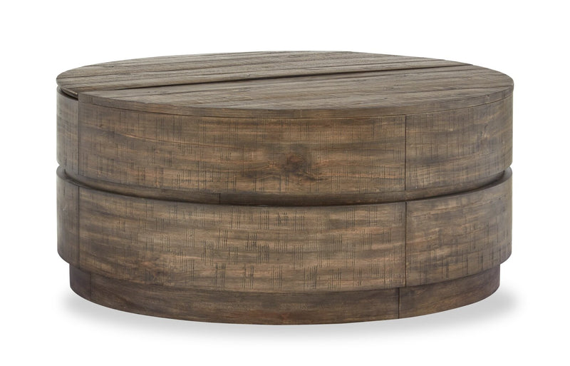 Table à café ronde rustique Elm de 40 po en pin avec dessus relevable - brune