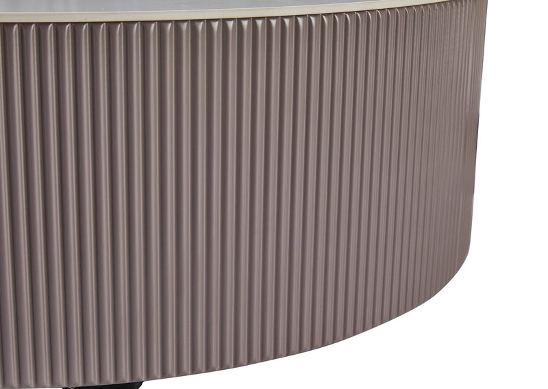 Table à café ronde moderne Circa de 31,5 po avec dessus en pierre frittée blanche, rangement et roulettes - taupe-gris