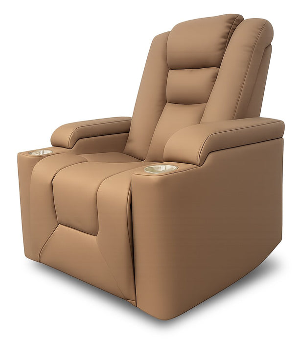 Fauteuil à inclinaison électrique Rylen de 35.4 po en similicuir avec appuie-tête électrique et accoudoirs de rangement - brun 