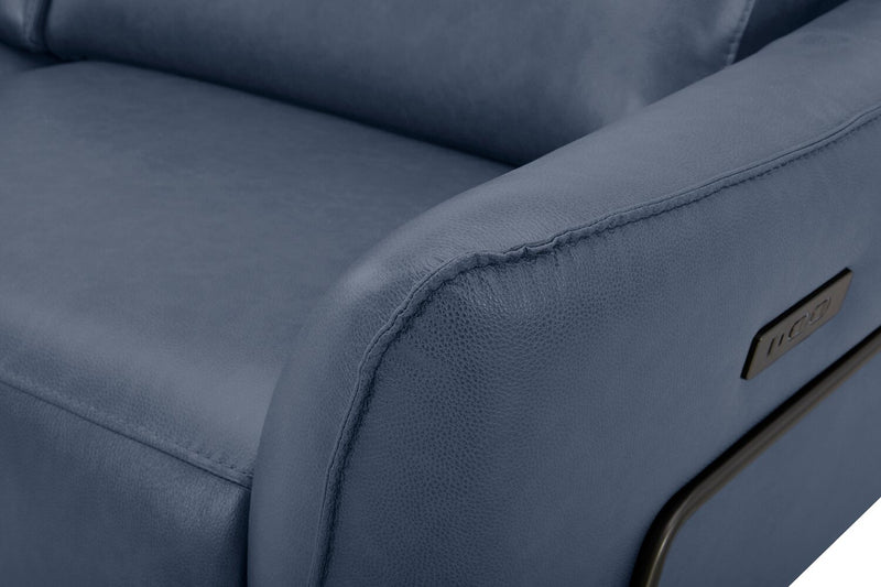 Causeuse à inclinaison électrique Riviera en cuir véritable de qualité supérieure - bleu