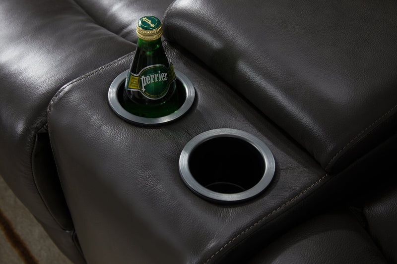 Sofa sectionnel à inclinaison électrique Sorrento 6 pièces en cuir véritable avec console de rangement et port USB - gris anthracite