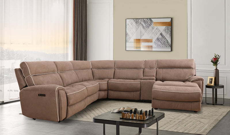 Sofa sectionnel de droite à inclinaison électrique Newport de Cindy Crawford Home 6 pièces en suédine avec fauteuil inclinable sans accoudoirs - taupe