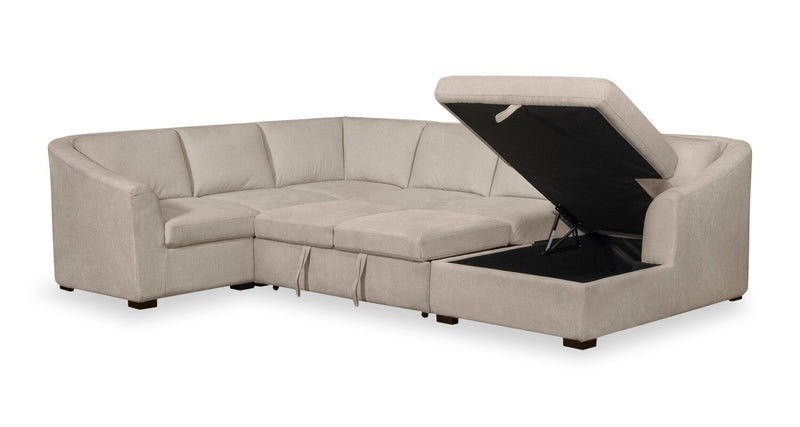 Sofa-lit sectionnel de droite Envy 5 pièces en tissu de chenille avec fauteuil long de rangement - beige amande