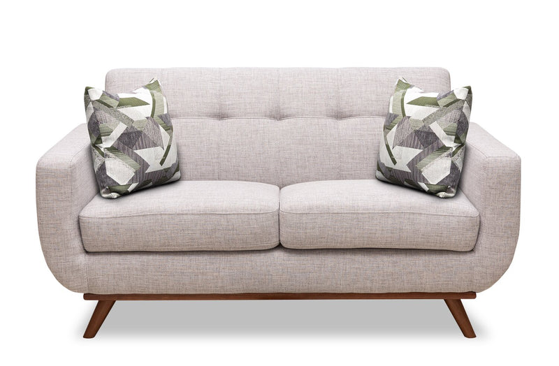 Causeuse Freeman de Kort & Co. de 63 po en tissu d’apparence lin avec pattes en bois et coussins de dossier capitonnés - blanc colombe