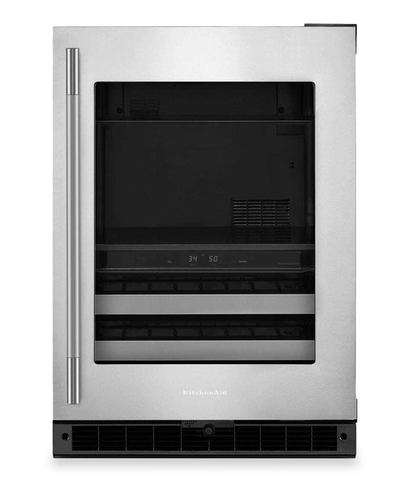 Refroidisseur à boissons KitchenAid de 24 po avec grilles à devant en bois - noir et acier inoxydable - KUBR524SSB 