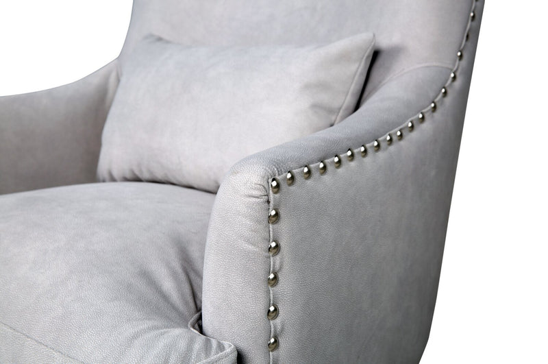 Fauteuil d’appoint Haden de 30 po en tissu de suédine avec base en bois et bordure de clous décoratifs - gris tourterelle Walks