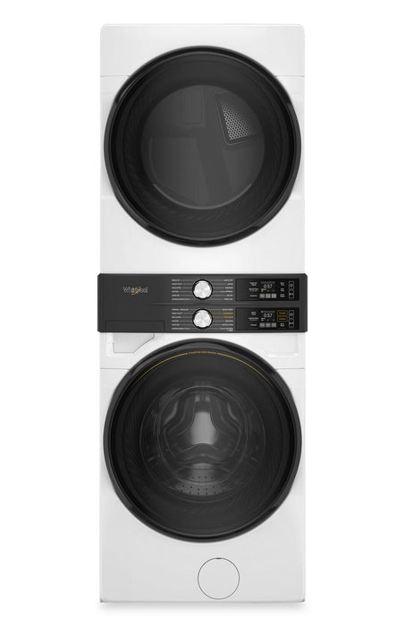 Tour de lavage Whirlpool à chargement frontal avec laveuse de 5,2 pi³ et sécheuse électrique de 7,4 pi³ - blanche - YWEF5727TW