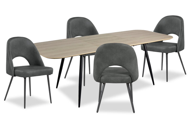 Ensemble de salle à manger Joss 5 pièces en métal avec table, rallonge papillon de 63 po à 86,5 po (L) et 4 chaises Bay - anthracite