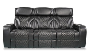Sofa de massage à inclinaison électrique Elite de 86 po en cuir véritable avec appuie-têtes électriques et accoudoirs de rangement - noir
