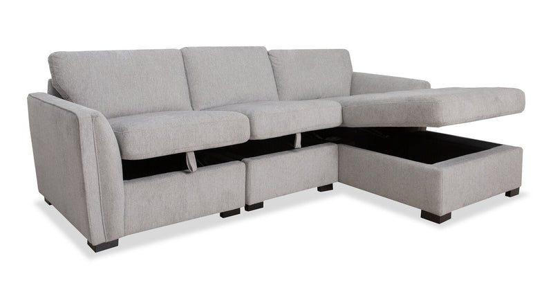 Sofa sectionnel de droite Vault 3 pièces avec fauteuil long de rangement et 2 fauteuils de rangement - gris
