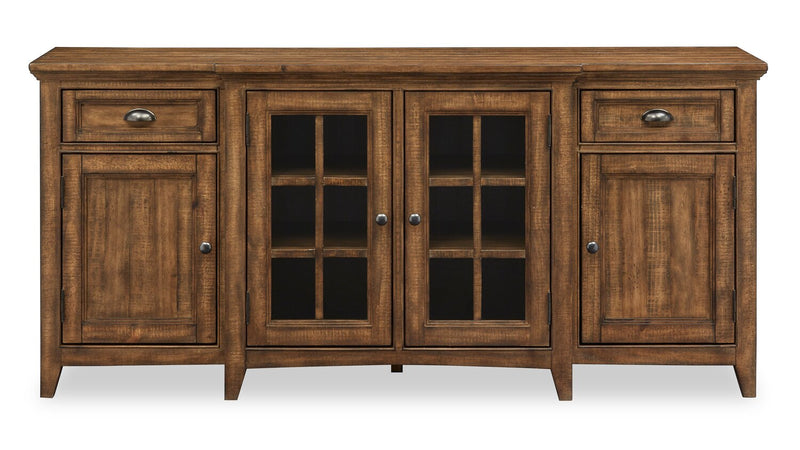 Meuble pour téléviseur traditionnel Wesley de 70 po avec rangement et système de gestion des câbles pour téléviseurs jusqu’à 75 po - muscade grillée