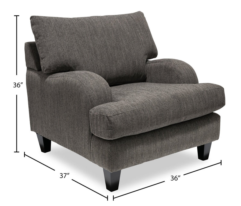 Fauteuil Nofia de 36 po fabriqué au Canada en tissu de chenille avec pattes en bois - gris anthracite