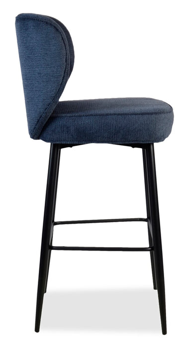 Tabouret Sara de hauteur comptoir de 26 po (H) en tissu d’apparence velours et en métal - bleu