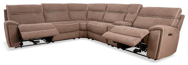 Sofa sectionnel à inclinaison électrique Newport de Cindy Crawford Home 6 pièces en suédine avec fauteuil inclinable sans accoudoirs - taupe