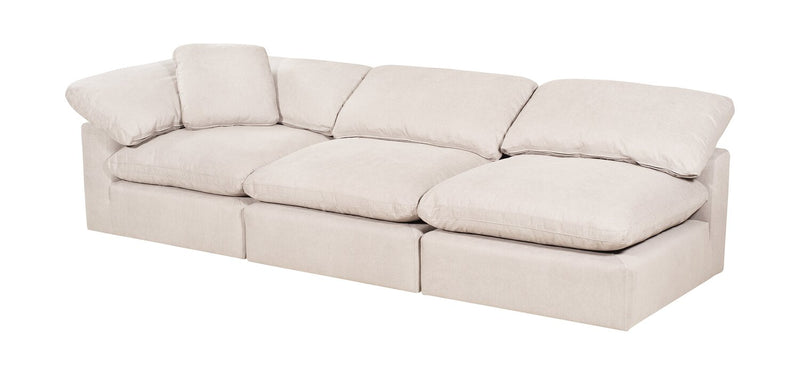 Sofa sectionnel modulaire Eclipse 6 pièces en tissu d’apparence lin avec poufs et coussins réversibles en duvet et plumes - blanc lin