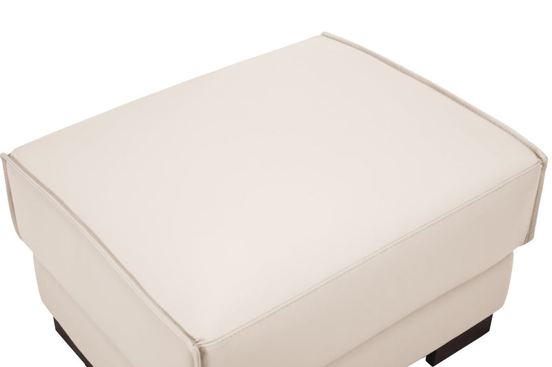 Pouf Citadel de 28 po en cuir véritable de qualité supérieure avec pattes en bois - blanc givré