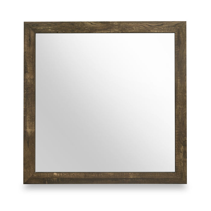 Ensemble de chambre à coucher Silas 5 pièces brun rustique avec lit plateforme, commode, miroir et éclairage à DEL - format très grand lit