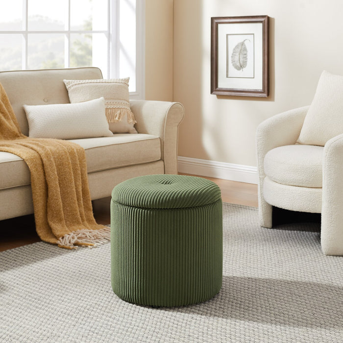 Pouf de rangement rond Saskatoon de 17 po en velours côtelé - vert