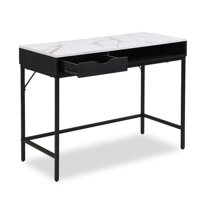 Bureau Jensen de 40 po avec dessus en imitation de marbre et rangement - noir