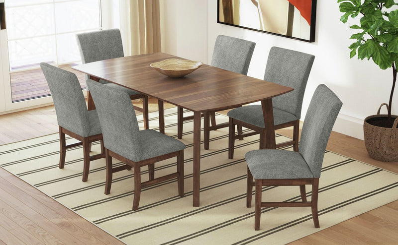 Ensemble de salle à manger Rain 7 pièces avec table de 72 po (L) et 6 chaises grises - gris et brun
