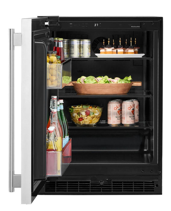 Réfrigérateur KitchenAid de 24 po sous le comptoir à panneau personnalisable - noir et acier inoxydable - KURL124SSB