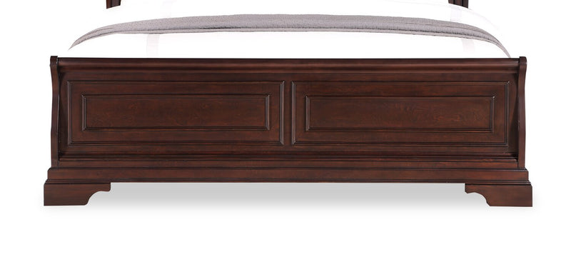 Lit à panneaux Marco avec tête de lit et cadre de lit, brun cerisier - format très grand lit