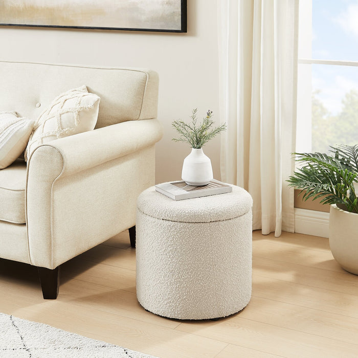 Pouf de rangement rond Ontario de 14,75 po en tissu - blanc