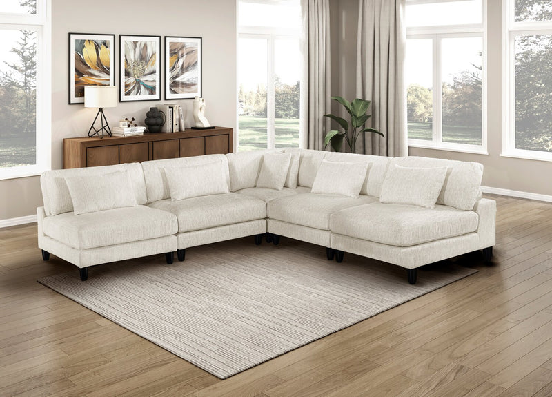 Sofa sectionnel modulaire sans accoudoirs Lounge 5 pièces en chenille - beige 