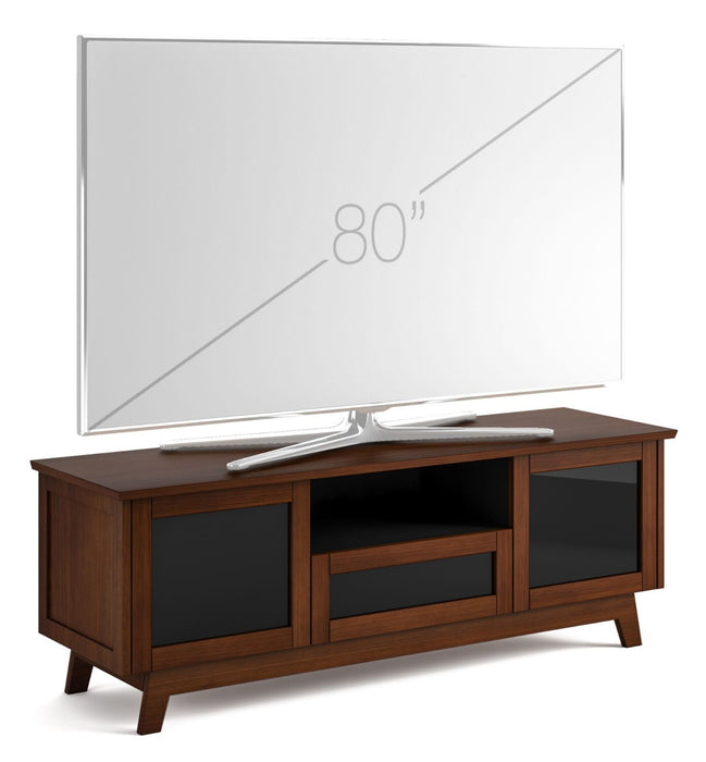 Meuble pour téléviseur Heston de 72 po de qualité supérieure avec rangement - noyer moyen 