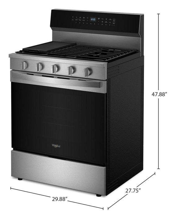 Cuisinière intelligente à gaz Whirlpool de 5 pi³ avec friture à air et autonettoyage - acier inoxydable - WFGS7530RZ