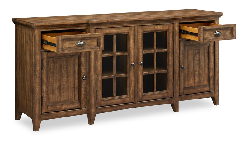 Meuble pour téléviseur traditionnel Wesley de 70 po avec rangement et système de gestion des câbles pour téléviseurs jusqu’à 75 po - muscade grillée