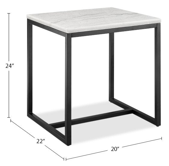 Table de bout moderne Webber de 20 po en marbre - blanche