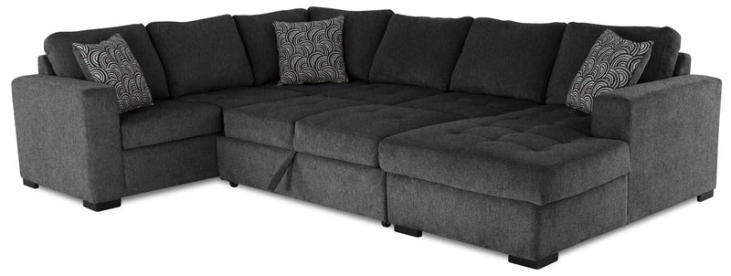 Sofa-lit sectionnel de droite Legend 4 pièces fabriqué au Canada en tissu de chenille avec fauteuil long de rangement - gris poivre