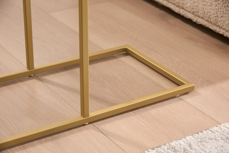 Table d’appoint Voss de 20 po avec dessus en imitation de marbre - blanche et dorée 