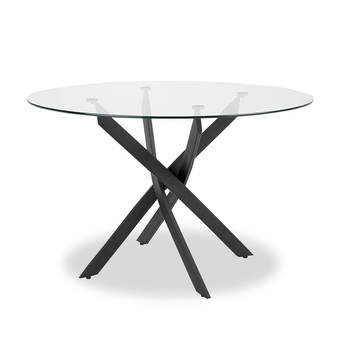Ensemble de salle à manger Zoe 5 pièces avec table ronde de 47 po (L), dessus en verre, base géométrique en métal et 4 chaises - noir et gris