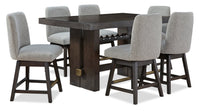  Ensemble de salle à manger Metro 7 pièces de hauteur comptoir avec table de 66 po (L), 6 chaises et support à vin intégré - brun et beige