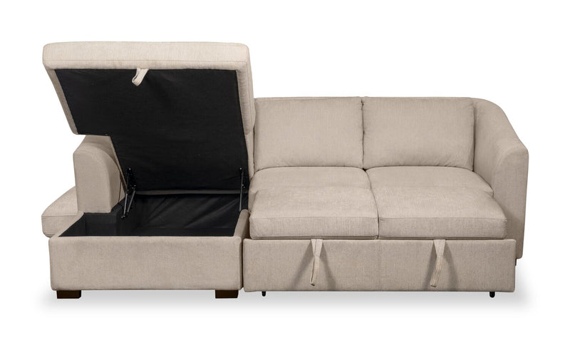 Sofa-lit sectionnel de gauche Envy 2 pièces en tissu de chenille avec fauteuil long de rangement - beige amande