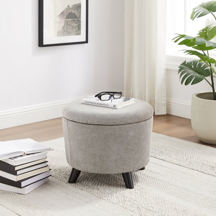Pouf de rangement rond Winnipeg de 17,5 po en tissu - gris