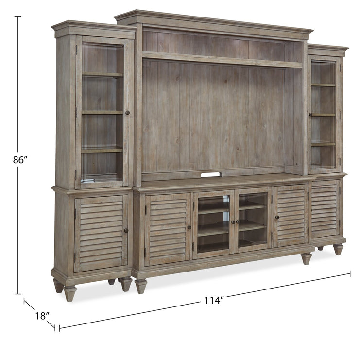 Meuble audio-vidéo rustique Baron 4 pièces de 114 po en pin avec rangement et système de gestion des câbles pour téléviseurs jusqu’à 70 po - gris tourterelle