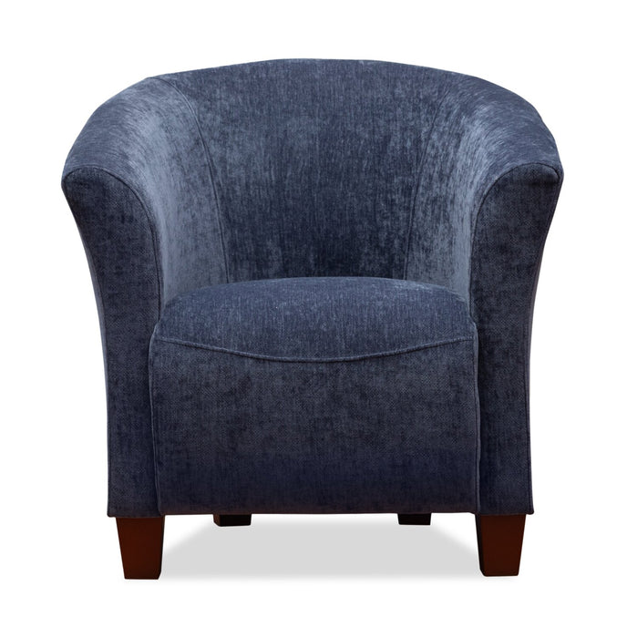 Fauteuil d’appoint Ethan de style gondole de 31 po en tissu d’apparence lin avec pattes en bois - bleu marine  