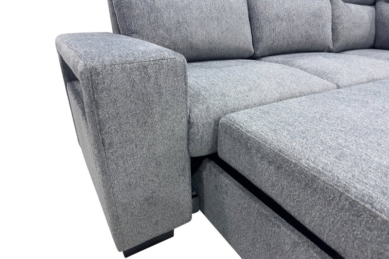 Sofa-lit sectionnel de droite Coast 3 pièces en tissu avec rangement et pouf - fumée 