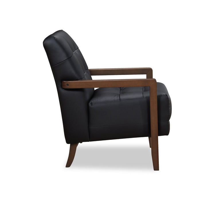 Fauteuil d’appoint Enzo de 26 po en cuir véritable avec capitonnage en biscuit, accoudoirs rectilignes et pattes en bois - noir