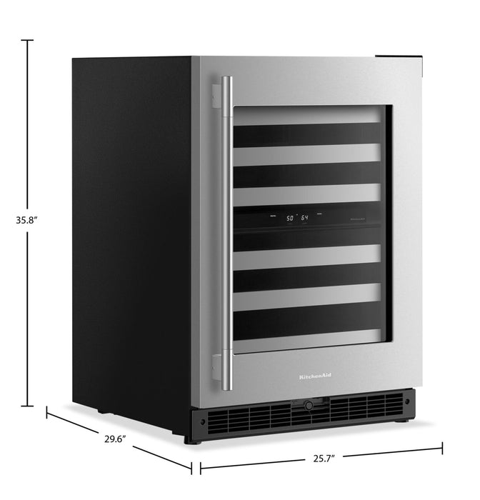 Refroidisseur à vin sous le comptoir KitchenAid de 24 po avec extension complète – acier inoxydable - KUWR324SSB